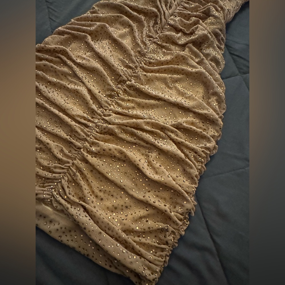 Fashion Nova Rare Diamond Rhinestone Ruched Mini Dress - Nude - Picture 11 of 13